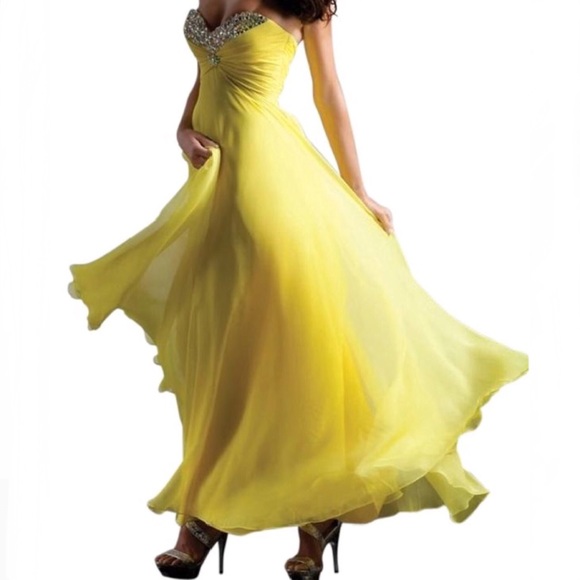 Mori Lee Dresses & Skirts - Yellow Mori Lee Beaded Jeweled Long Gown Formal Dress